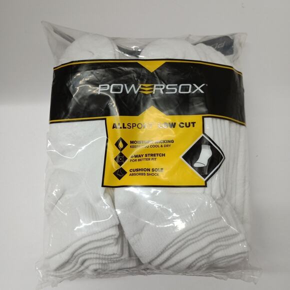Powersox Men's Low Cut Socks 12 Pair White Size Large 6-12 Moisture Wicking NEW - Picture 1 of 4